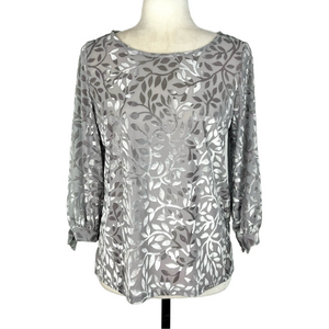 Chic Silver Leaf Pattern Women's Blouse